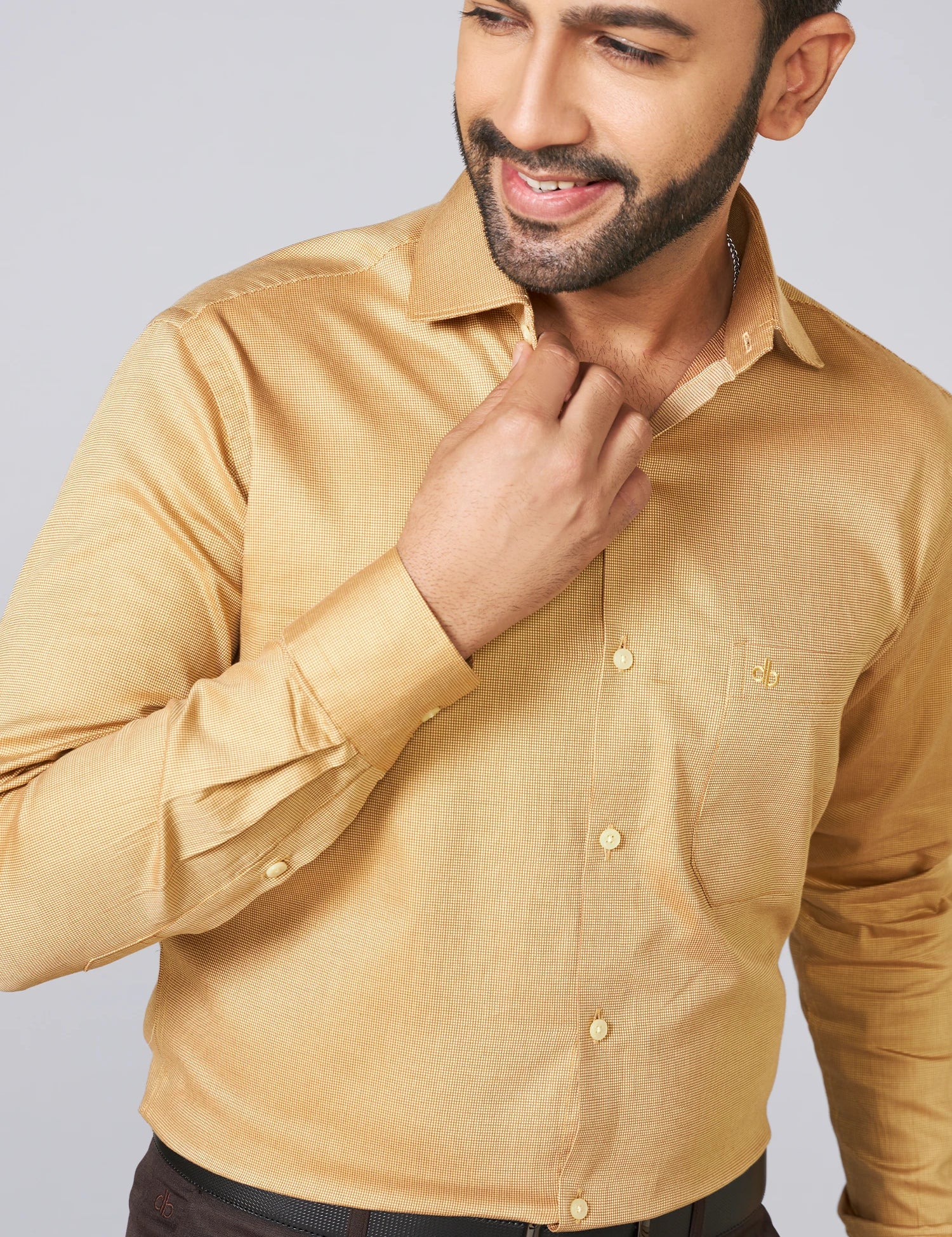 Mustard Giza Cotton Dobby Shirt