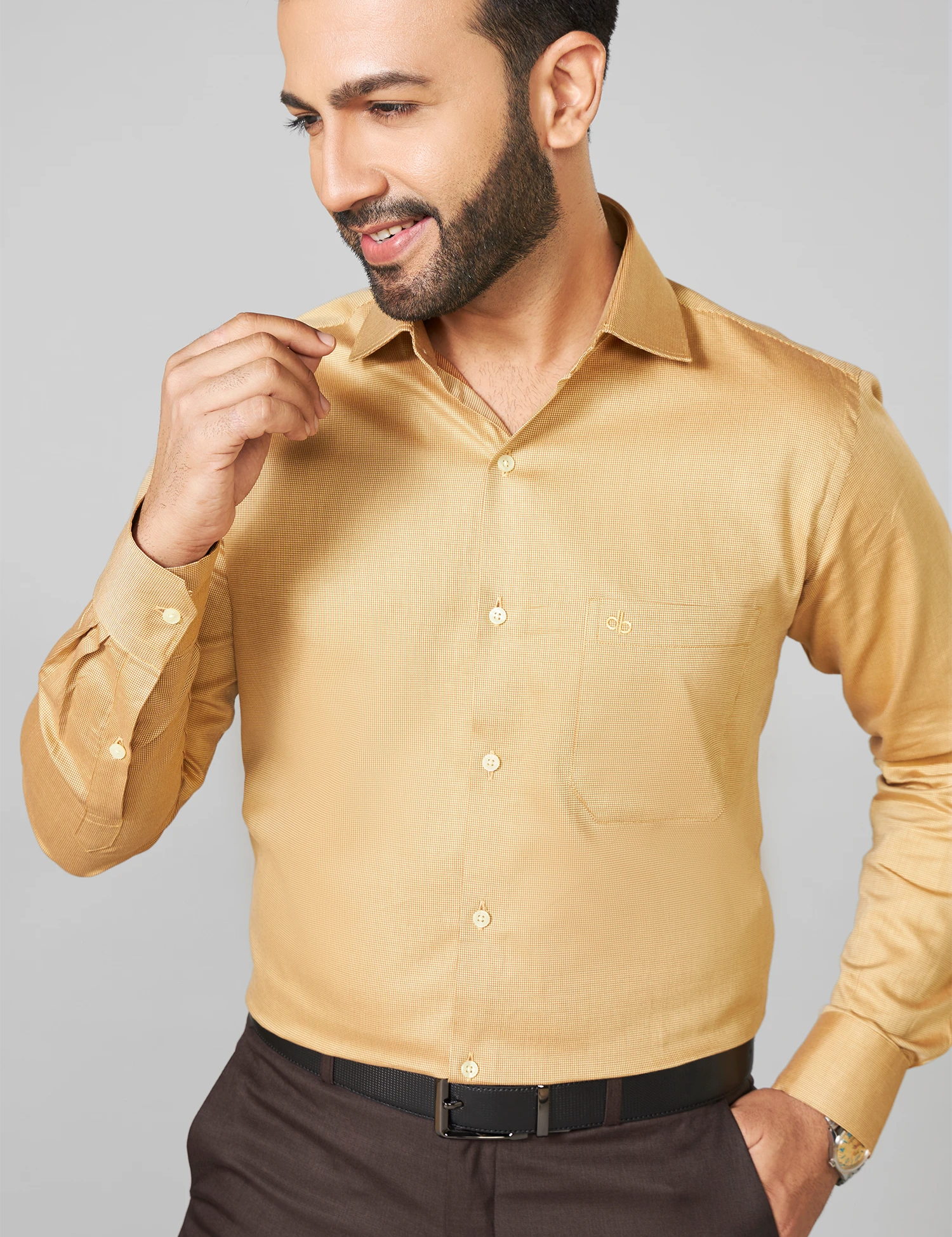Mustard Giza Cotton Dobby Shirt