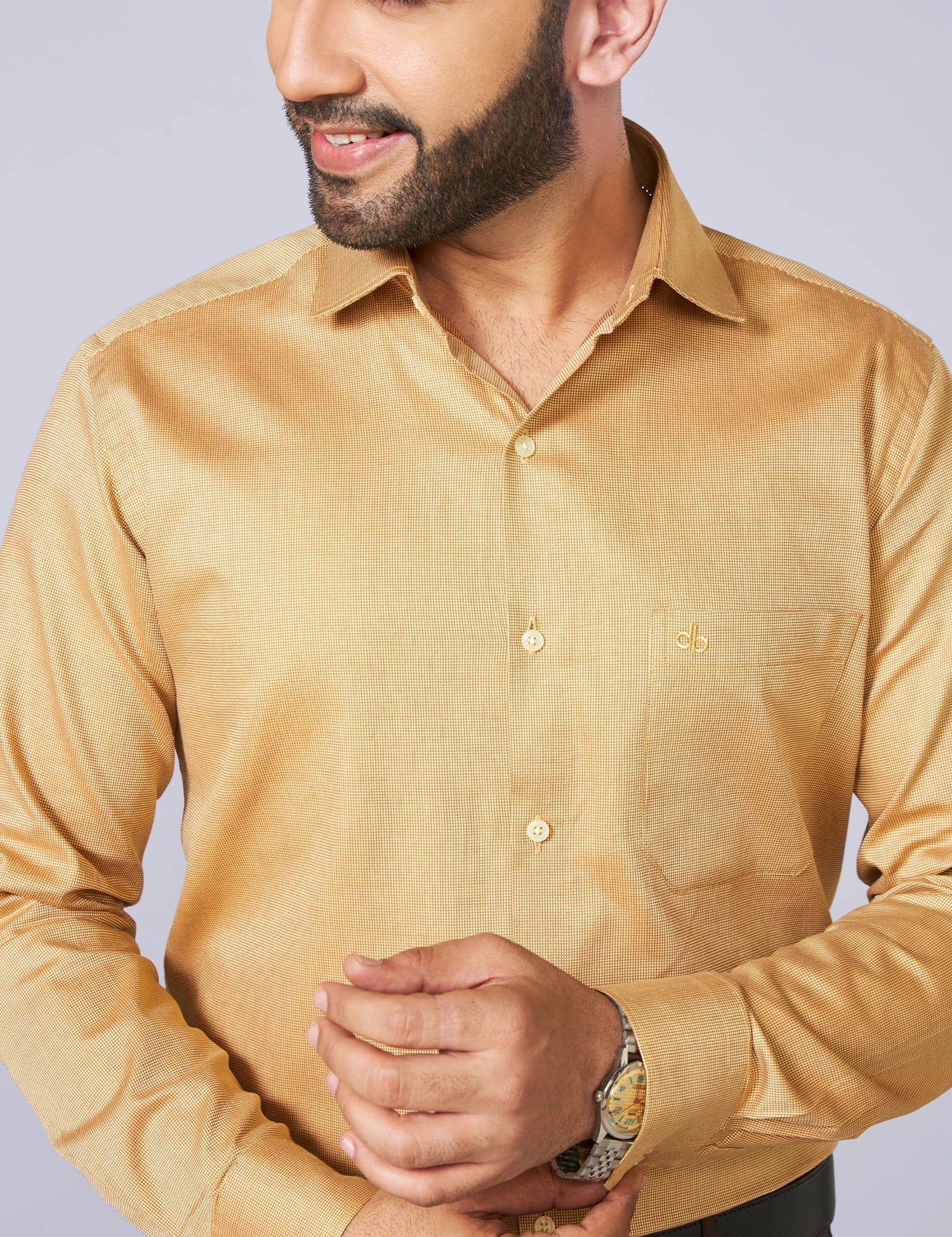 Mustard Giza Cotton Dobby Shirt