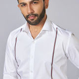 White Linear Detail Giza Cotton Shirt