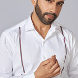 White Linear Detail Giza Cotton Shirt