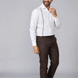 White Linear Detail Giza Cotton Shirt