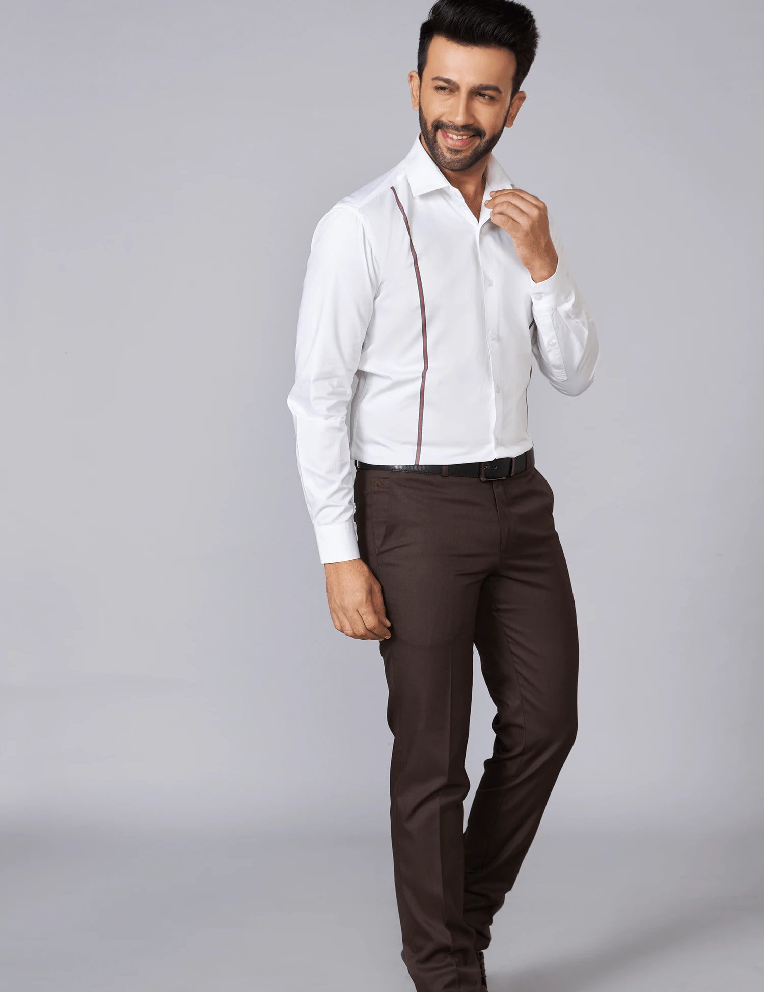 White Linear Detail Giza Cotton Shirt