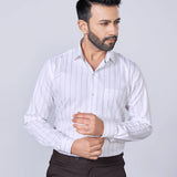 White Fine Striped Giza Cotton Shirt