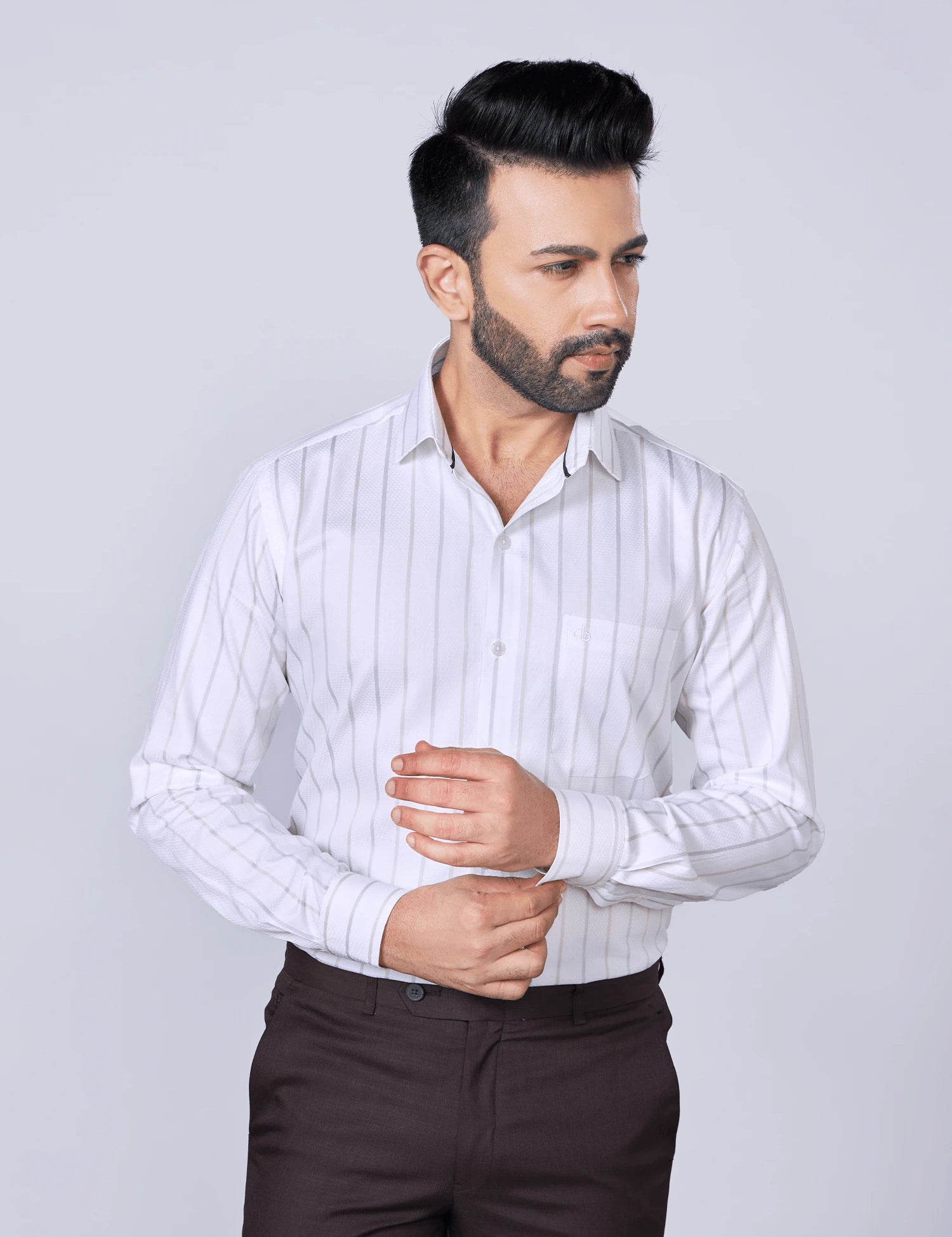 White Fine Striped Giza Cotton Shirt