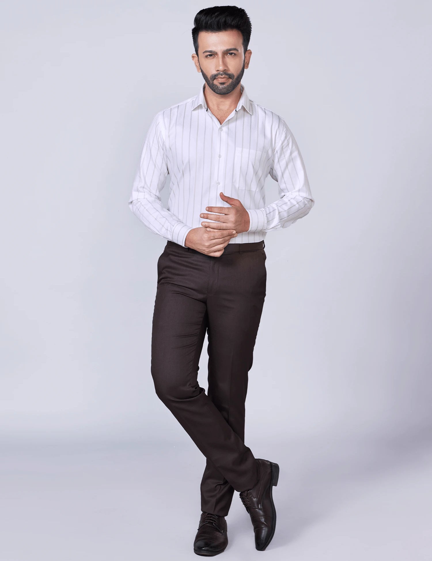 White Fine Striped Giza Cotton Shirt