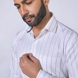 White Fine Striped Giza Cotton Shirt