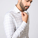 Cream & Grey Windowpane Check Giza Cotton Shirt