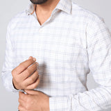 Cream & Grey Windowpane Check Giza Cotton Shirt