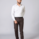 Cream & Grey Windowpane Check Giza Cotton Shirt