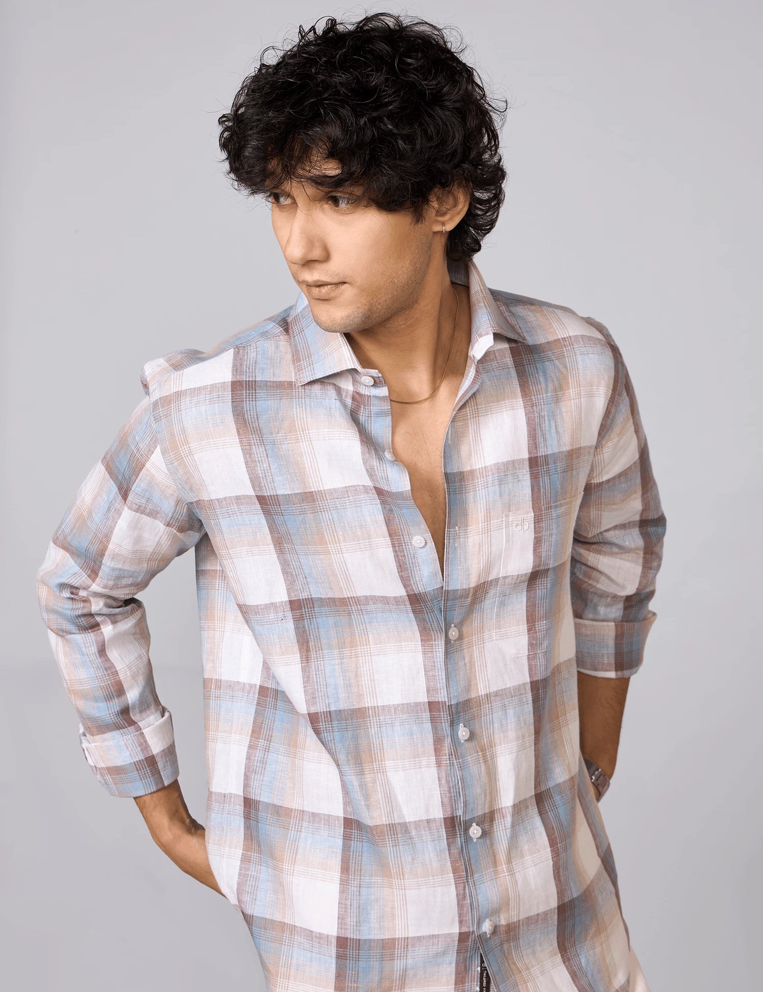 Multi-Colour Checked Pure Linen Shirt