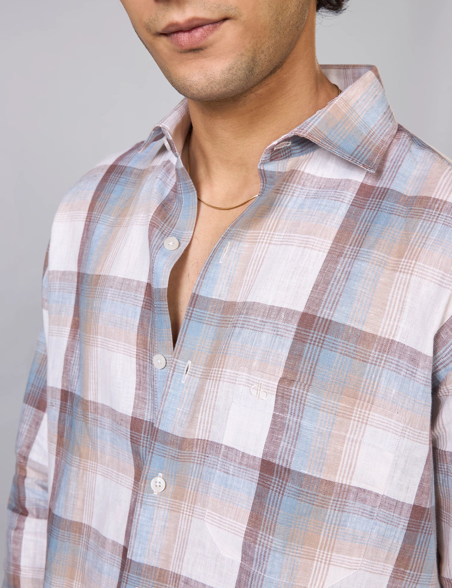 Multi-Colour Checked Pure Linen Shirt