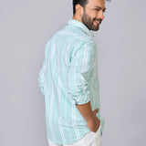 Mint Green Vertical Striped Oxford Shirt