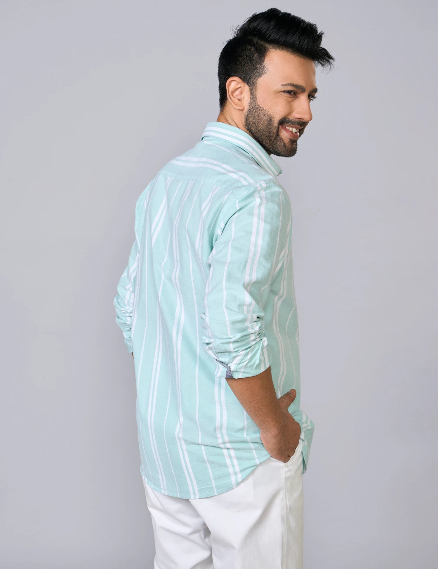 Mint Green Vertical Striped Oxford Shirt
