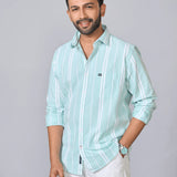 Mint Green Vertical Striped Oxford Shirt
