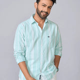 Mint Green Vertical Striped Oxford Shirt