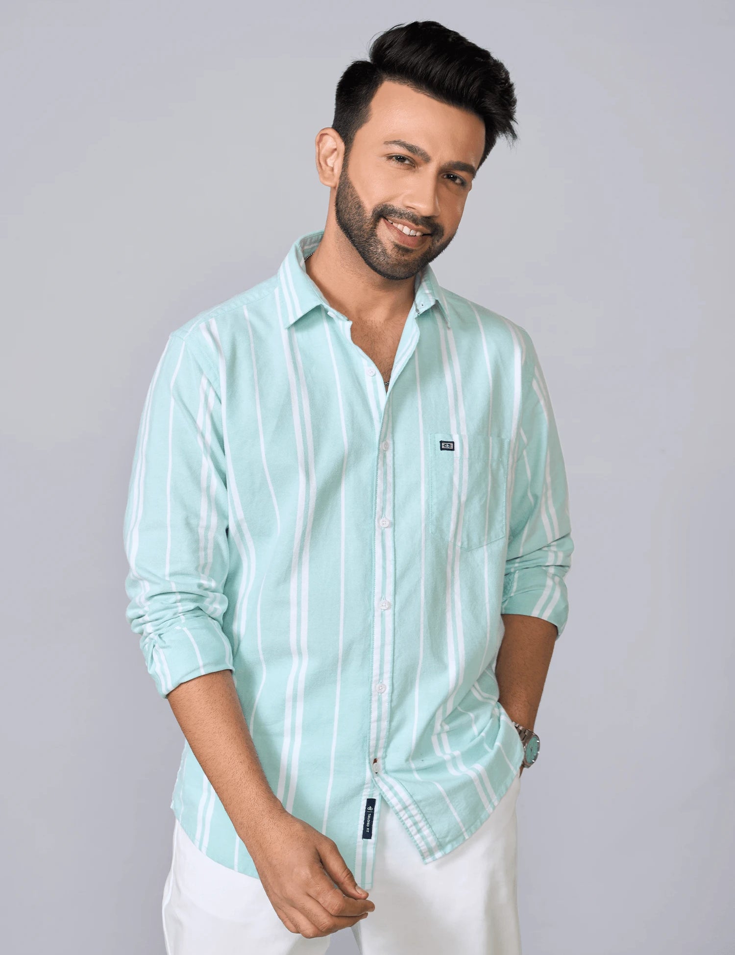 Mint Green Vertical Striped Oxford Shirt