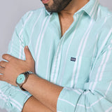 Mint Green Vertical Striped Oxford Shirt