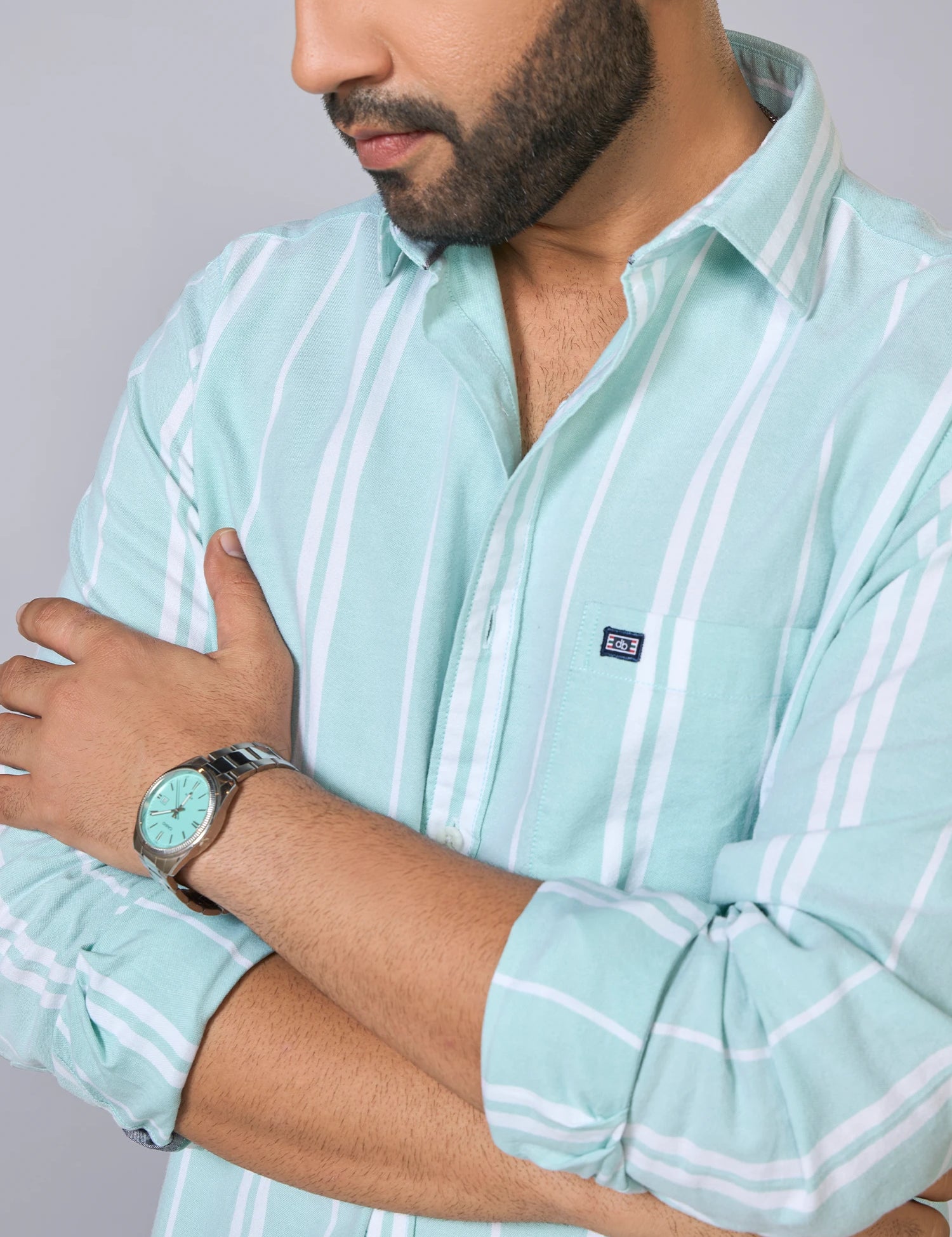Mint Green Vertical Striped Oxford Shirt