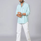 Mint Green Vertical Striped Oxford Shirt