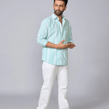 Mint Green Vertical Striped Oxford Shirt