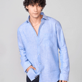 Sky Blue Solid Pure Linen Shirt