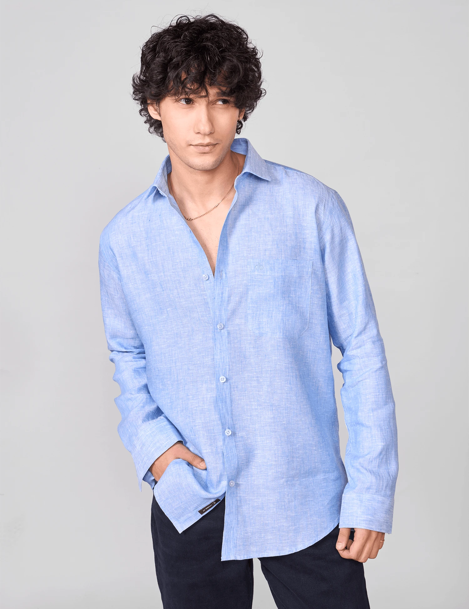 Sky Blue Solid Pure Linen Shirt