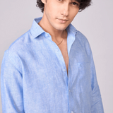 Sky Blue Solid Pure Linen Shirt