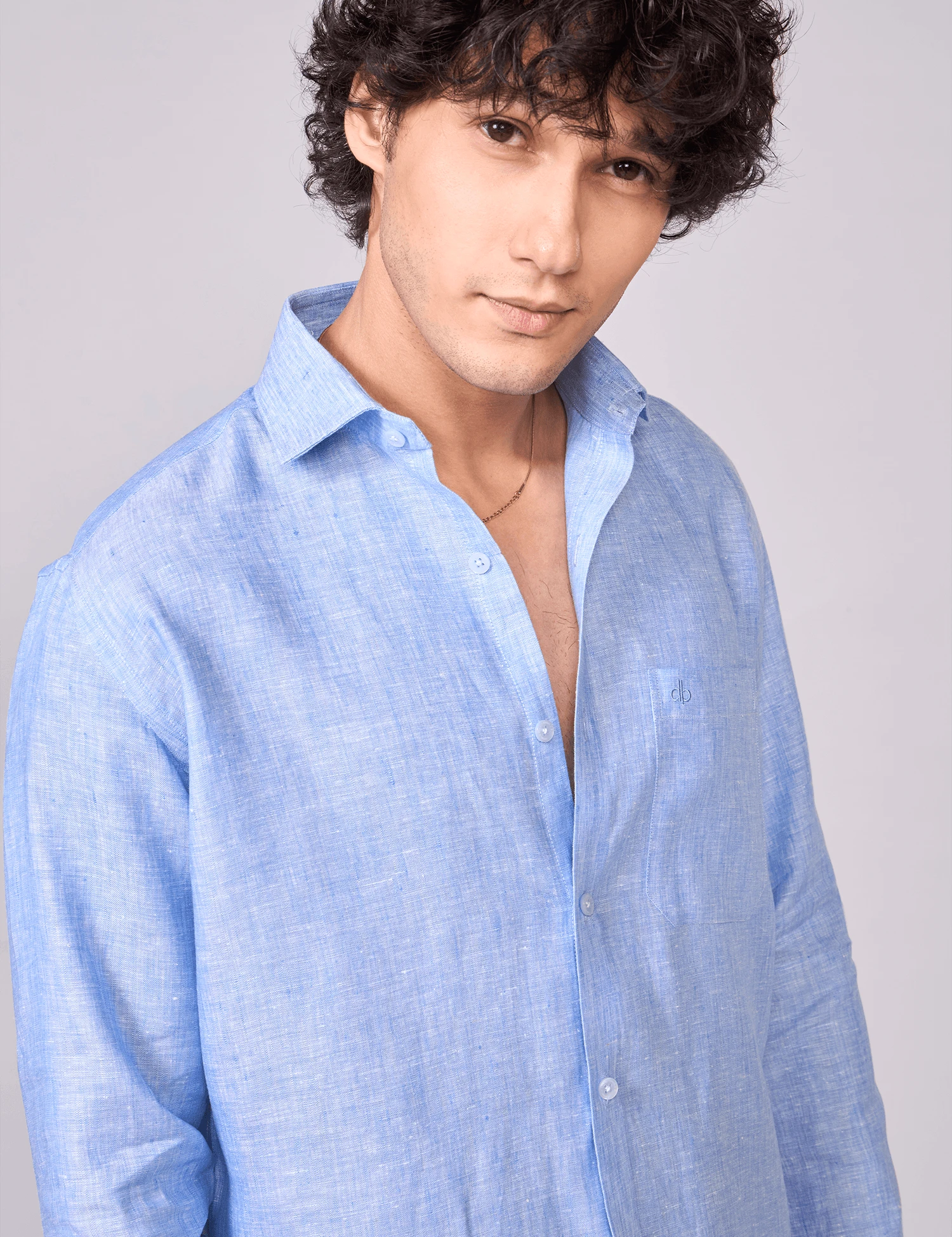 Sky Blue Solid Pure Linen Shirt