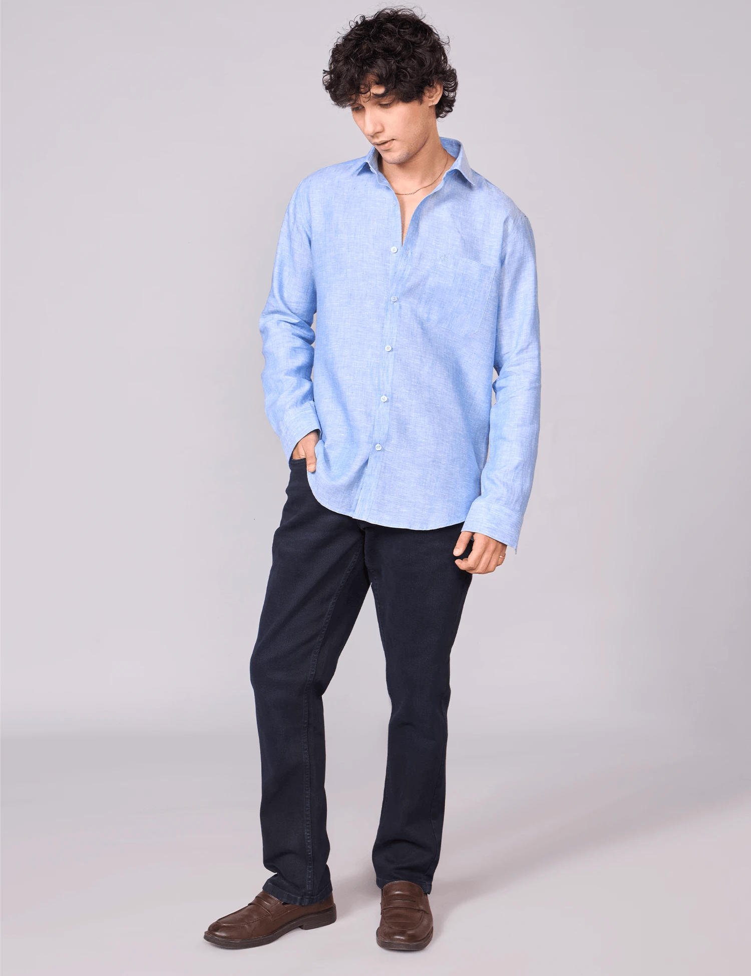 Sky Blue Solid Pure Linen Shirt