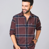 Dark Brown Checked Cotton Oxford Shirt