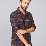Dark Brown Checked Cotton Oxford Shirt