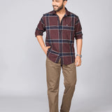 Dark Brown Checked Cotton Oxford Shirt