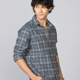 Grey Checked Cotton Casual Shirt