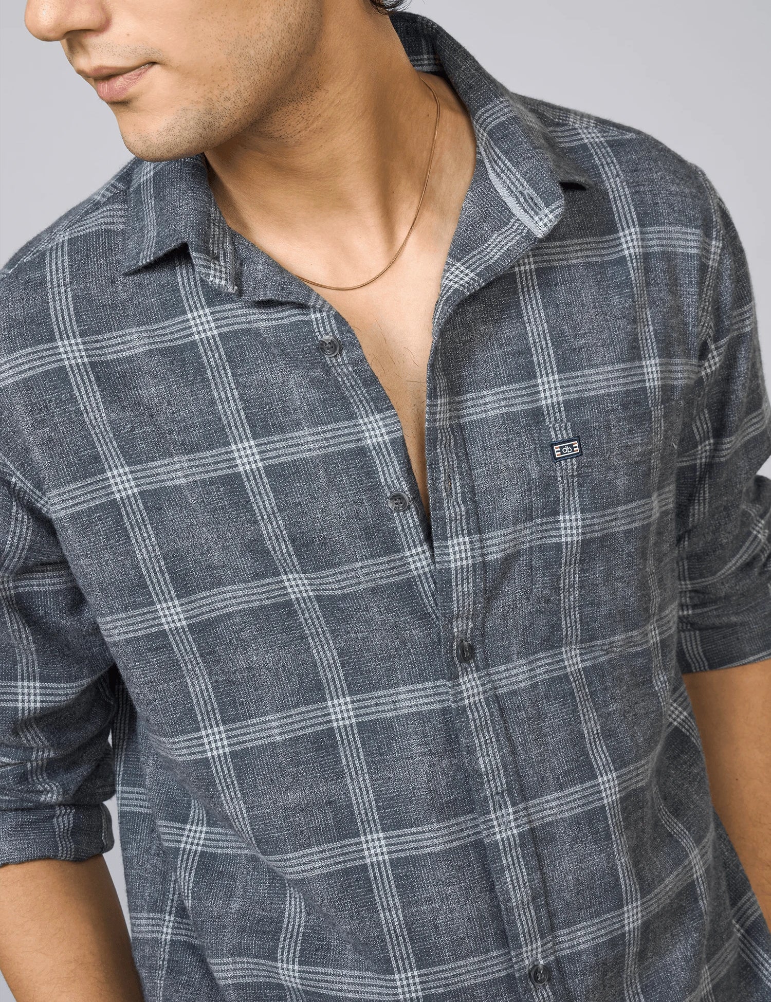 Grey Checked Cotton Casual Shirt