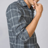 Grey Checked Cotton Casual Shirt