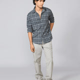 Grey Checked Cotton Casual Shirt