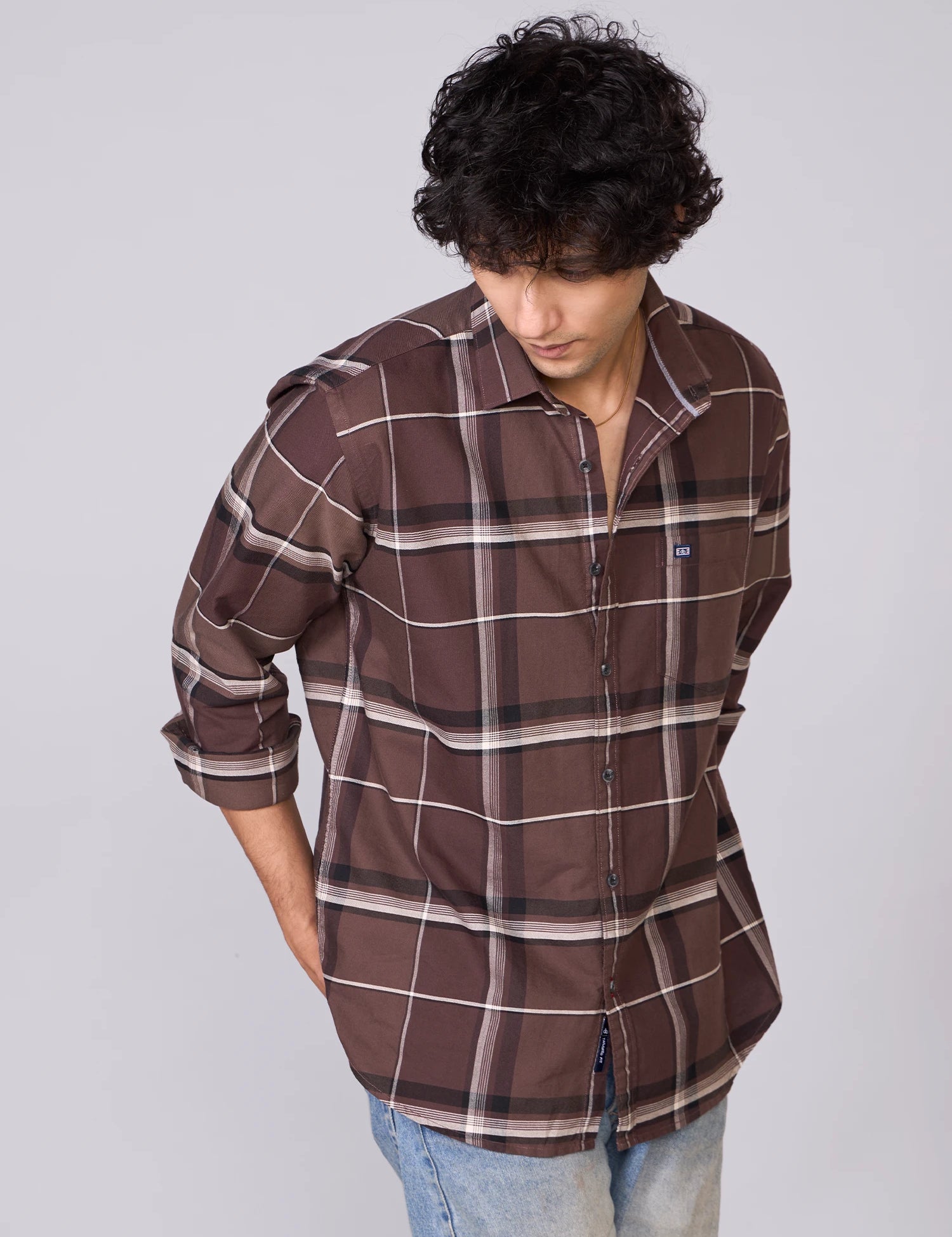 Brown Checked Oxford Cotton Shirt