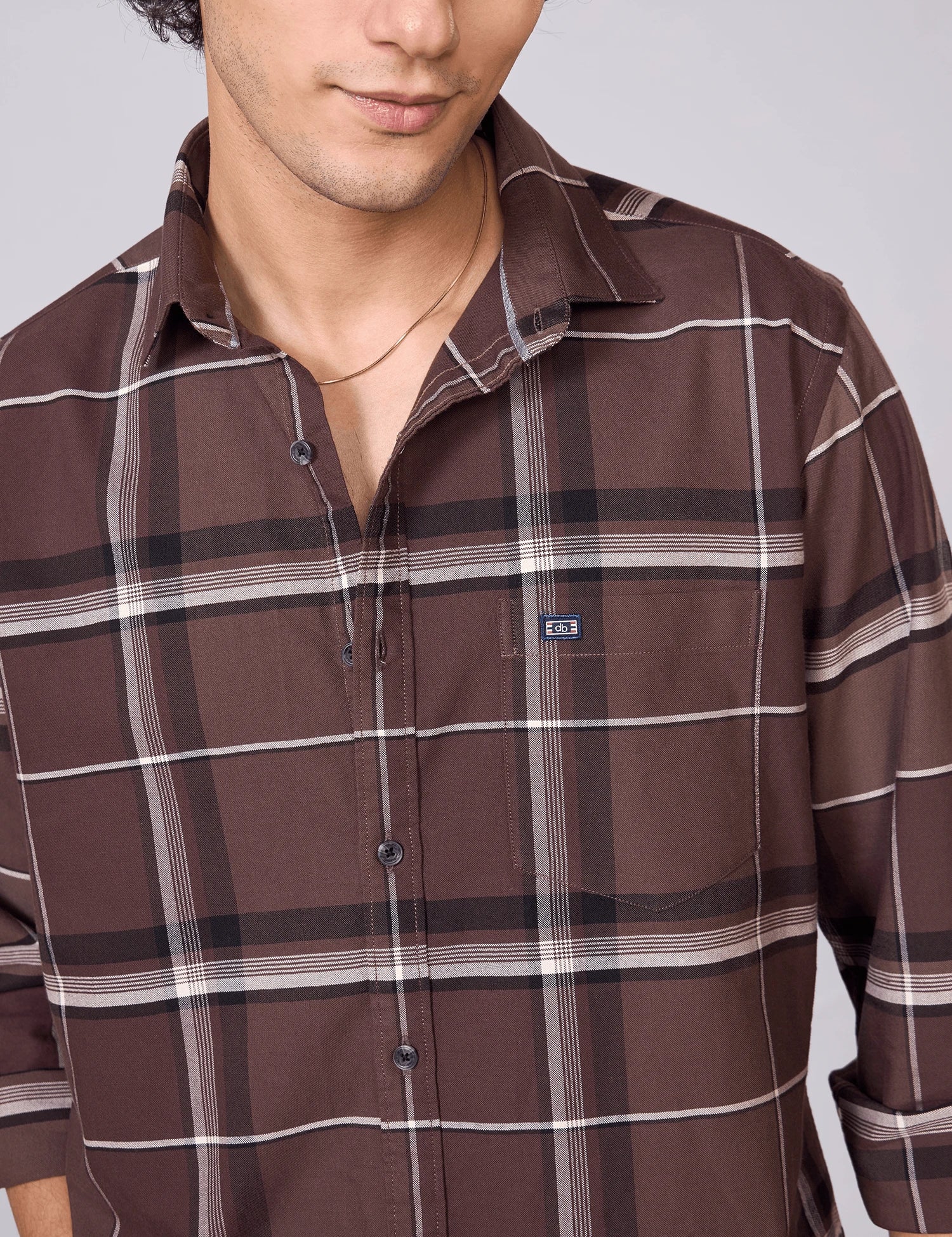 Brown Checked Oxford Cotton Shirt