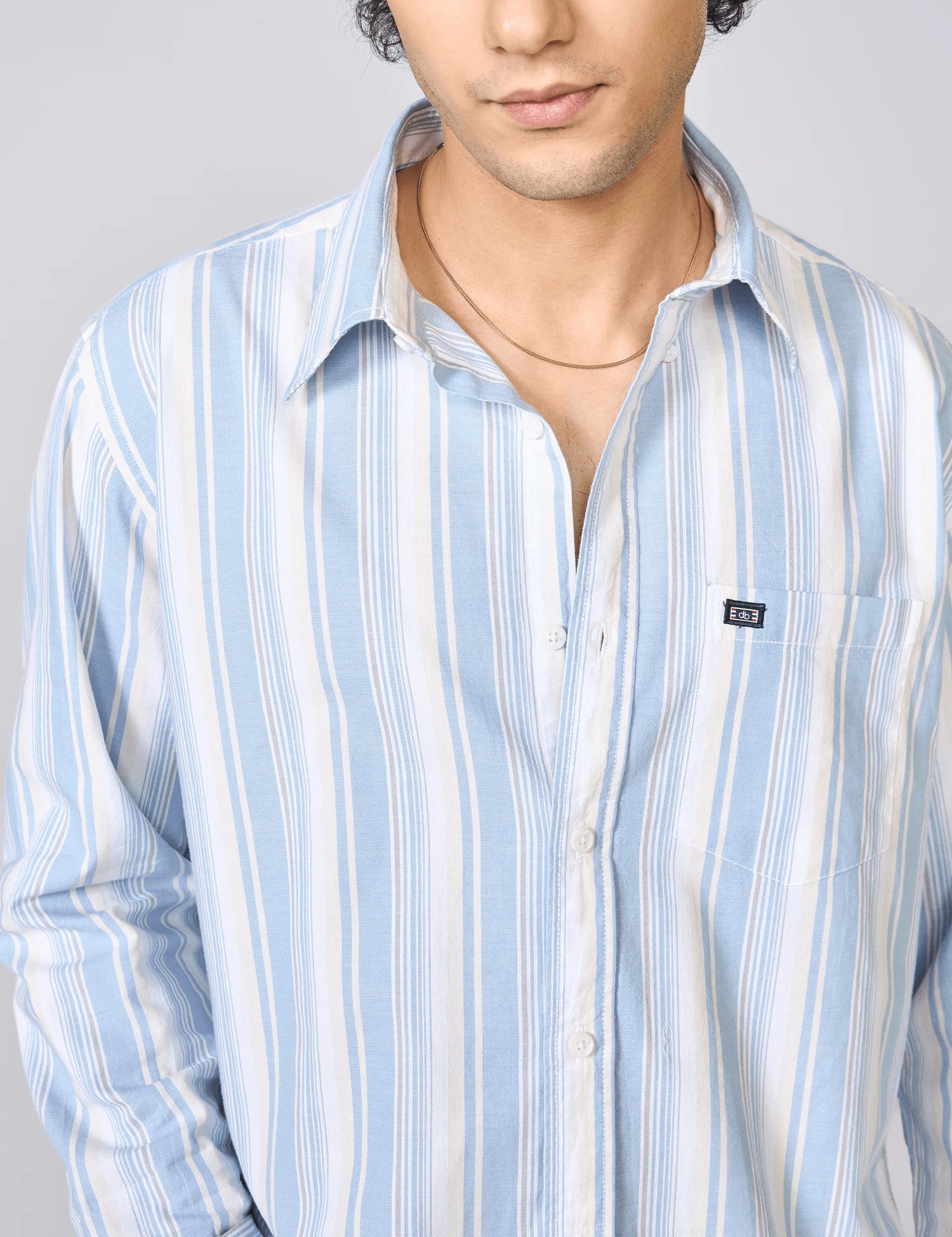 Light Blue Vertical Striped Oxford Cotton Shirt