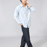 Light Blue Vertical Striped Oxford Cotton Shirt