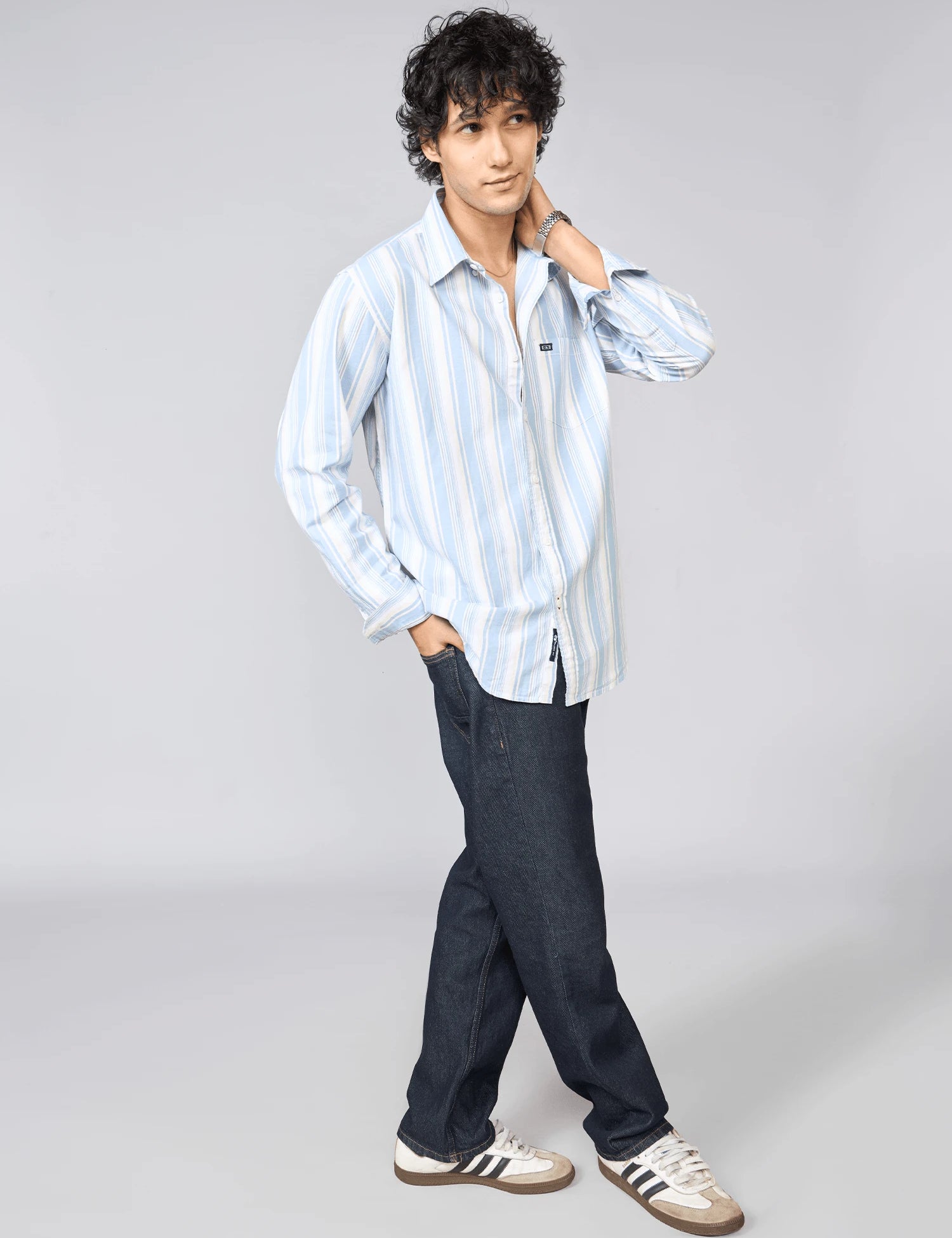 Light Blue Vertical Striped Oxford Cotton Shirt