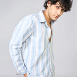 Light Blue Vertical Striped Oxford Cotton Shirt