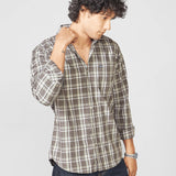 Taupe Checked Cotton Twill Shirt
