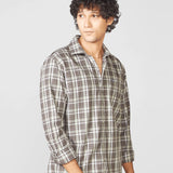Taupe Checked Cotton Twill Shirt