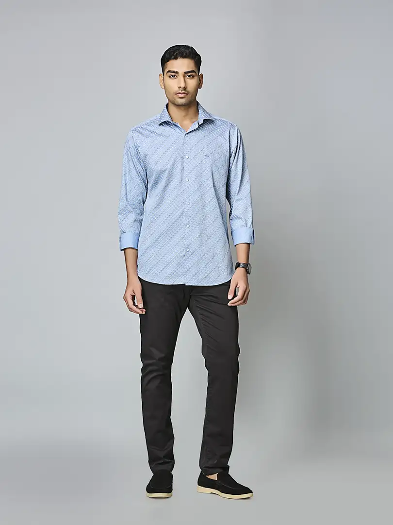Powder Blue Wave Pattern Shirt