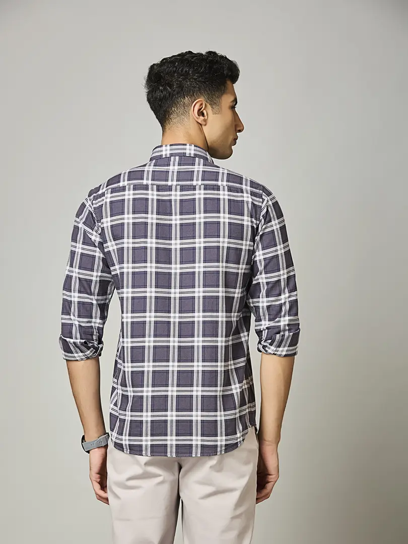 Charcoal Blue Check Shirt - Image 2