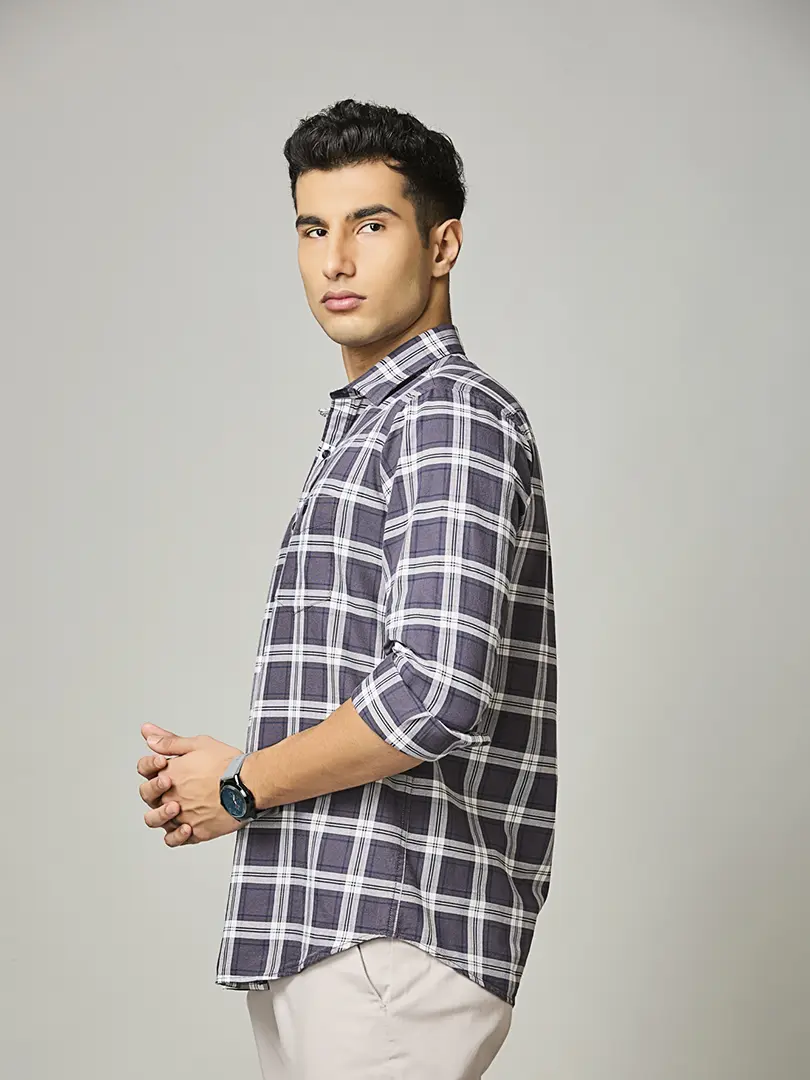 Charcoal Blue Check Shirt - Image 7