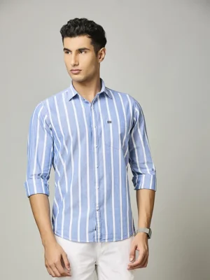 Sky Blue Vertical Stripe Shirt