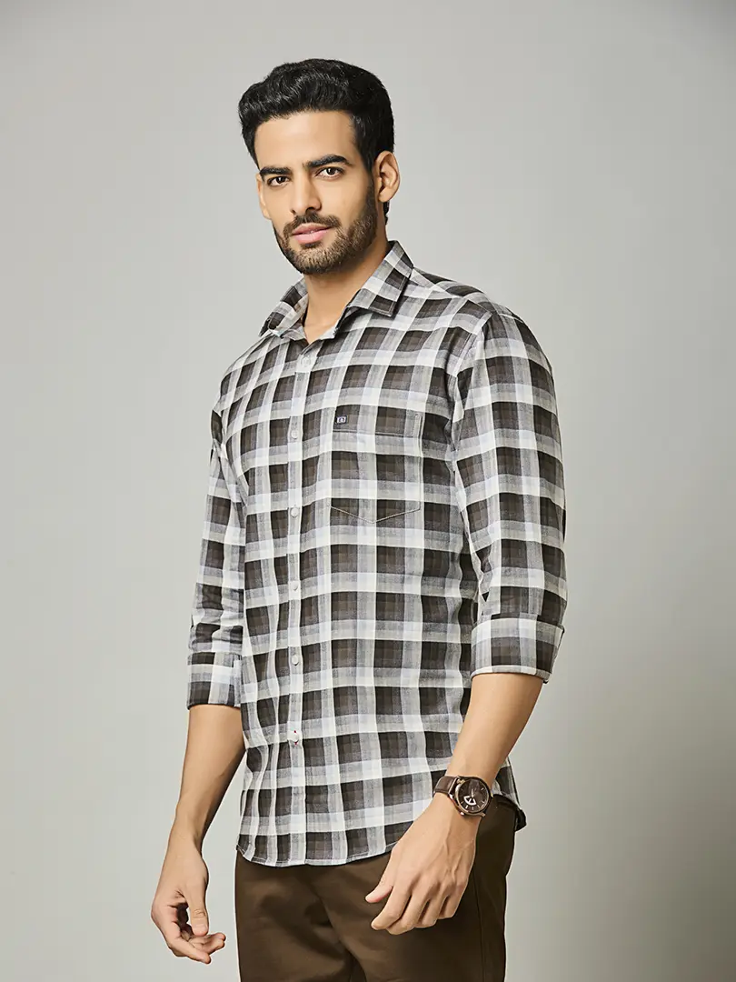 Ash Grey Plaid Check Shirt - Image 3